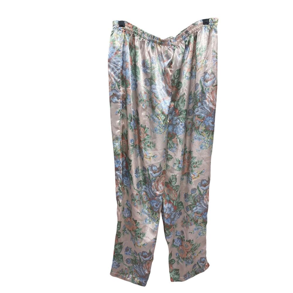 Vintage Silk Satin Floral Victoria's Secret Pajama Ankle Pants Small Pink